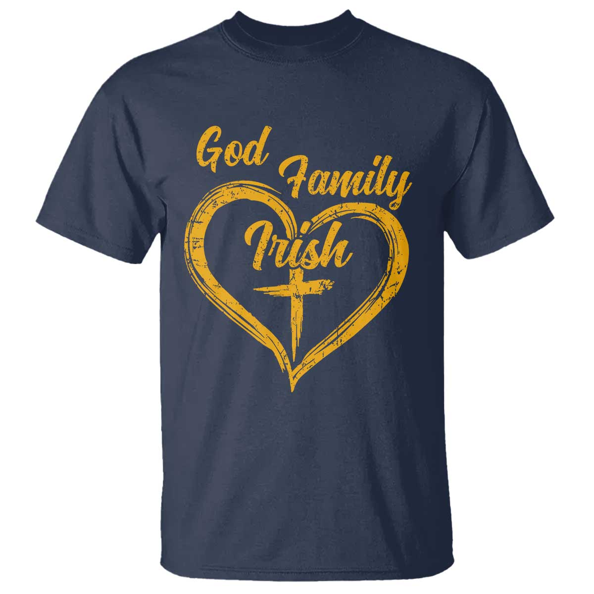 God Family Irish T Shirt Vintage Cross In Heart Christian Notre Dame Game Day - Wonder Print Shop