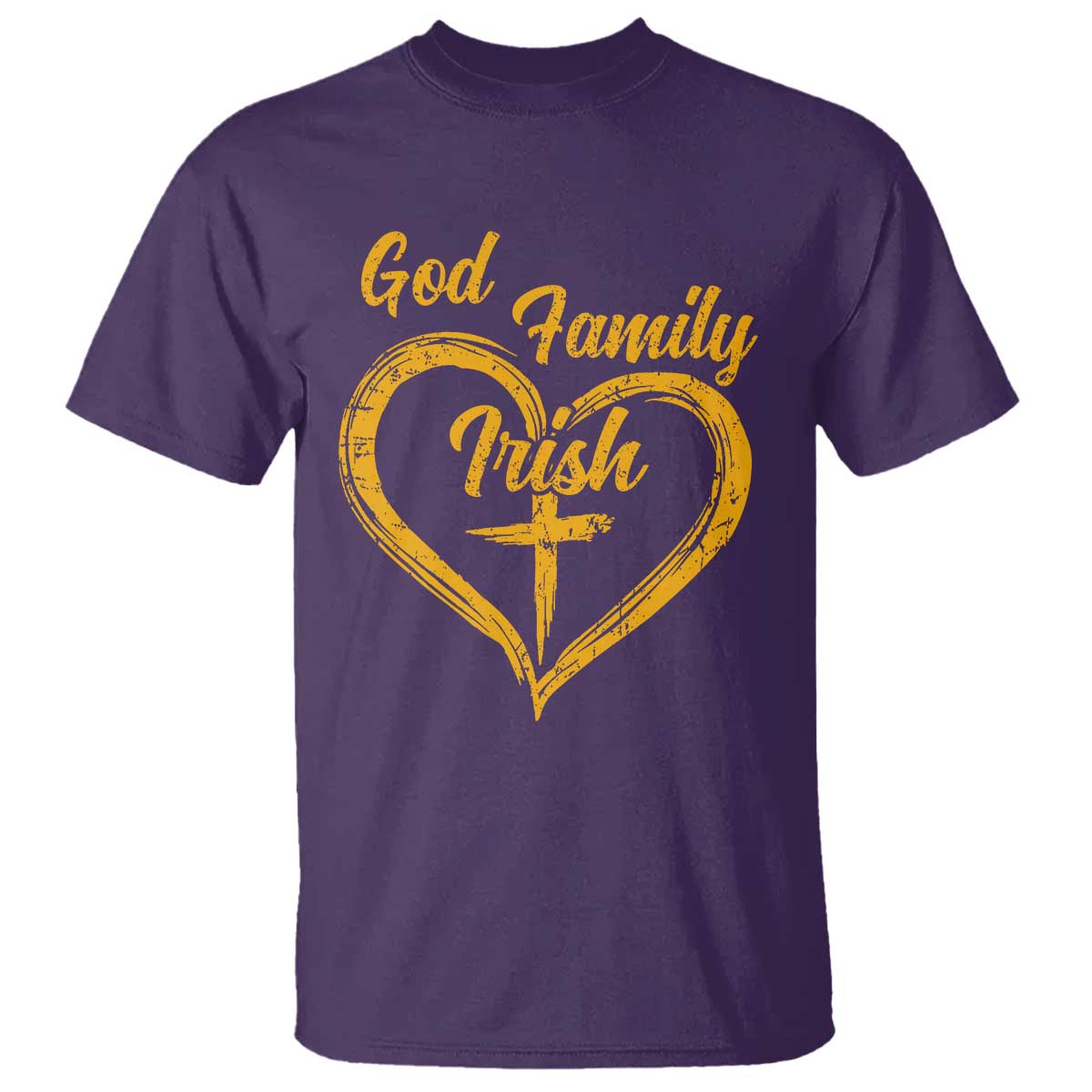 God Family Irish T Shirt Vintage Cross In Heart Christian Notre Dame Game Day - Wonder Print Shop