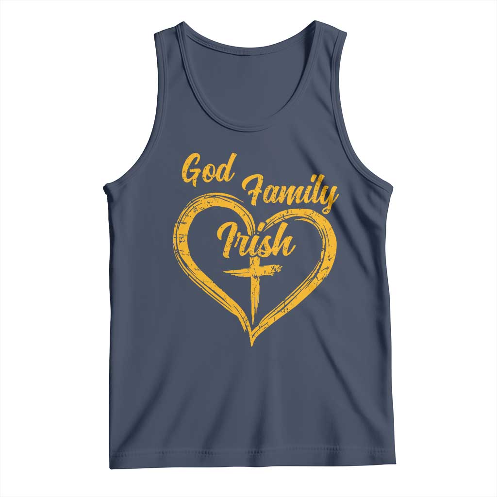 God Family Irish Tank Top Vintage Cross In Heart Christian Notre Dame Game Day - Wonder Print Shop