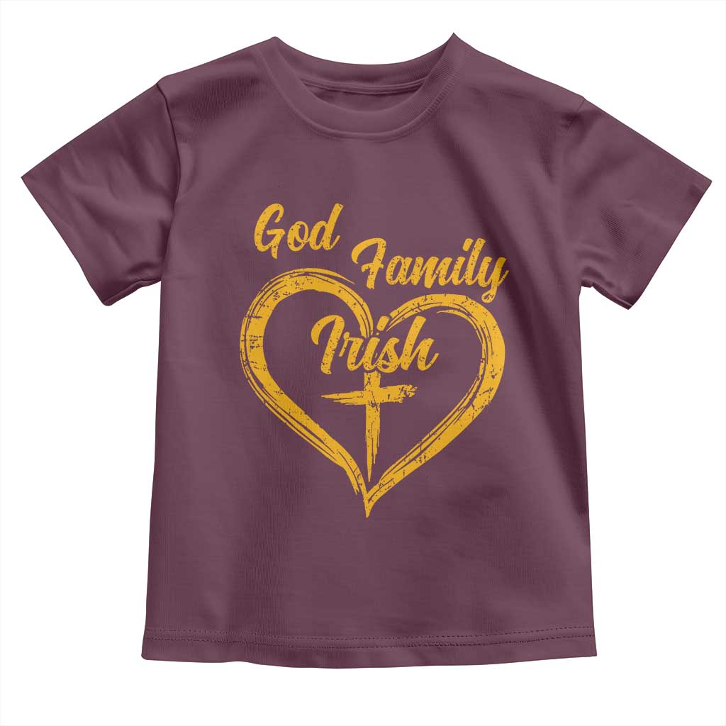 God Family Irish Toddler T Shirt Vintage Cross In Heart Christian Notre Dame Game Day - Wonder Print Shop