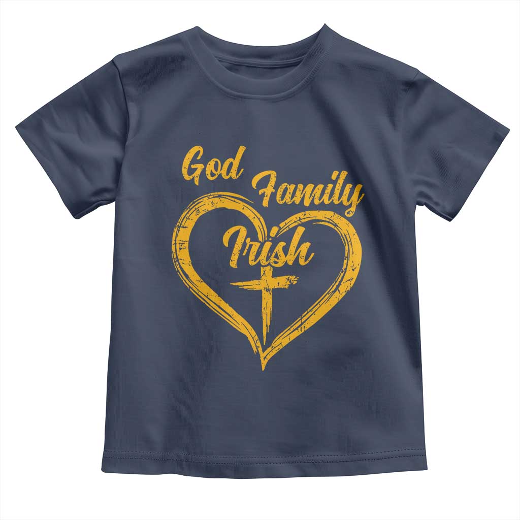 God Family Irish Toddler T Shirt Vintage Cross In Heart Christian Notre Dame Game Day - Wonder Print Shop