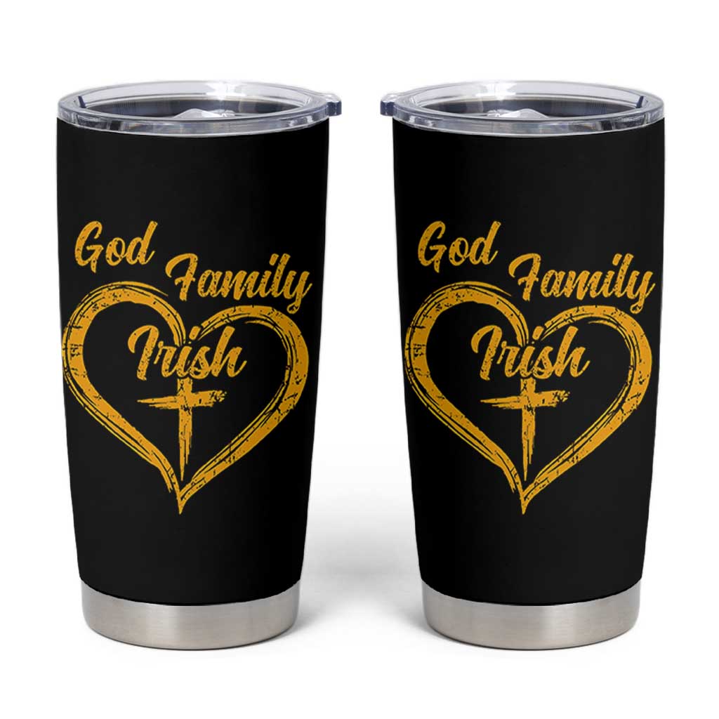 God Family Irish Tumbler Cup Vintage Cross In Heart Christian Notre Dame Game Day - Wonder Print Shop