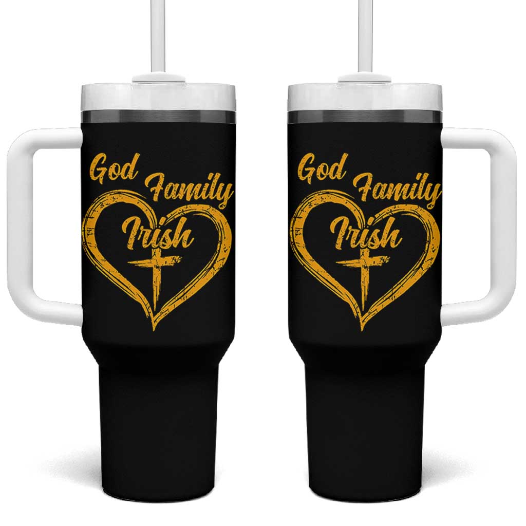 God Family Irish Tumbler With Handle Vintage Cross In Heart Christian Notre Dame Game Day - Wonder Print Shop
