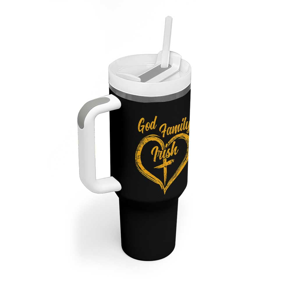 God Family Irish Tumbler With Handle Vintage Cross In Heart Christian Notre Dame Game Day - Wonder Print Shop