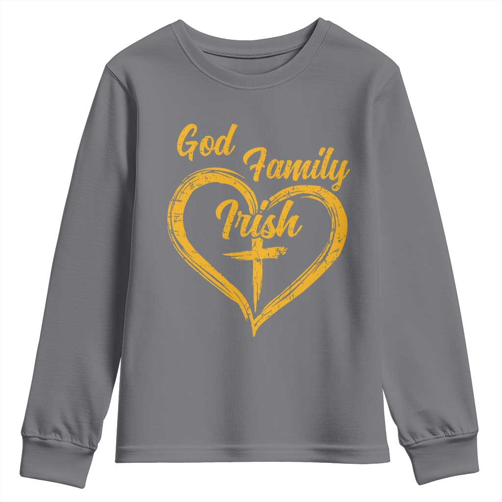 God Family Irish Youth Sweatshirt Vintage Cross In Heart Christian Notre Dame Game Day - Wonder Print Shop