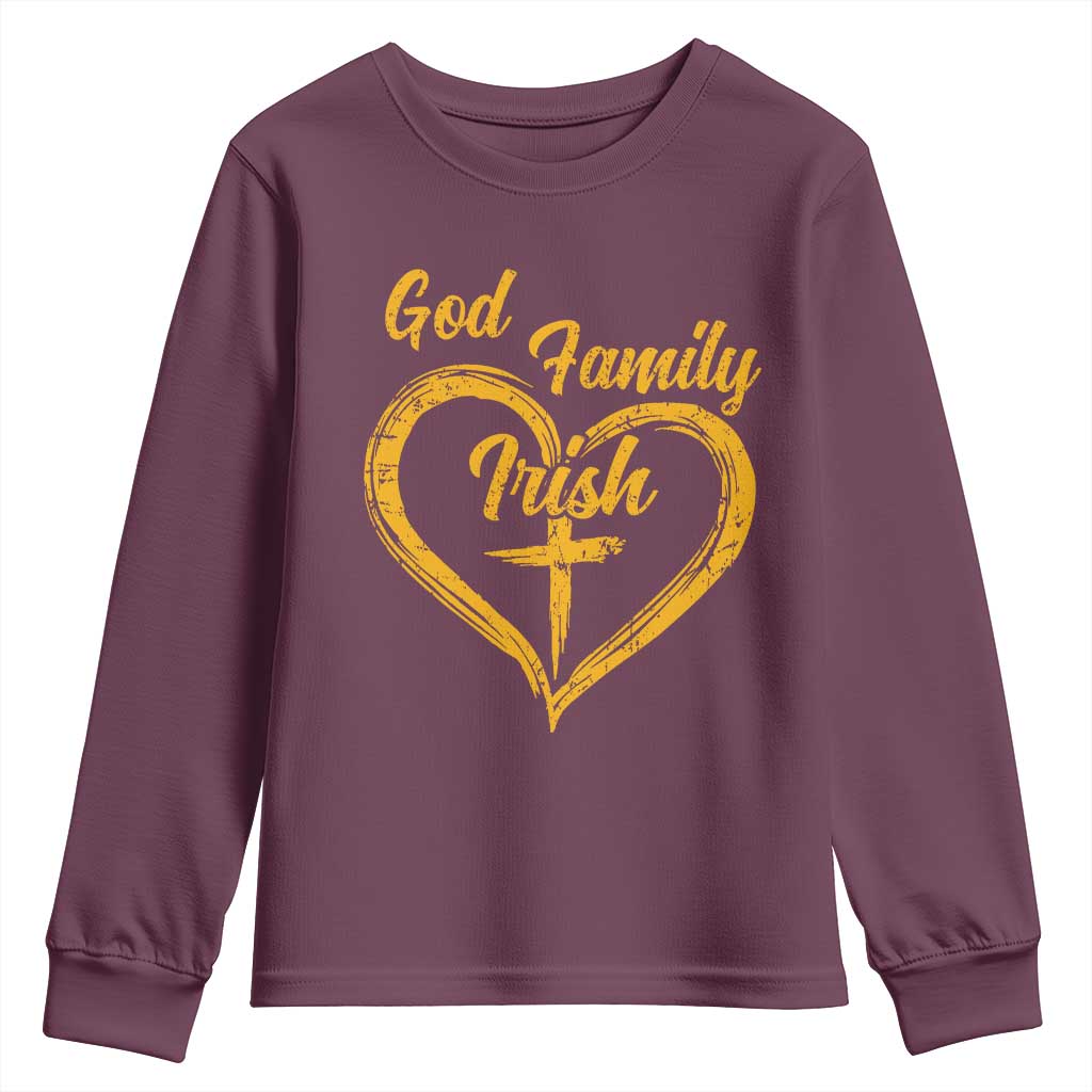 God Family Irish Youth Sweatshirt Vintage Cross In Heart Christian Notre Dame Game Day - Wonder Print Shop
