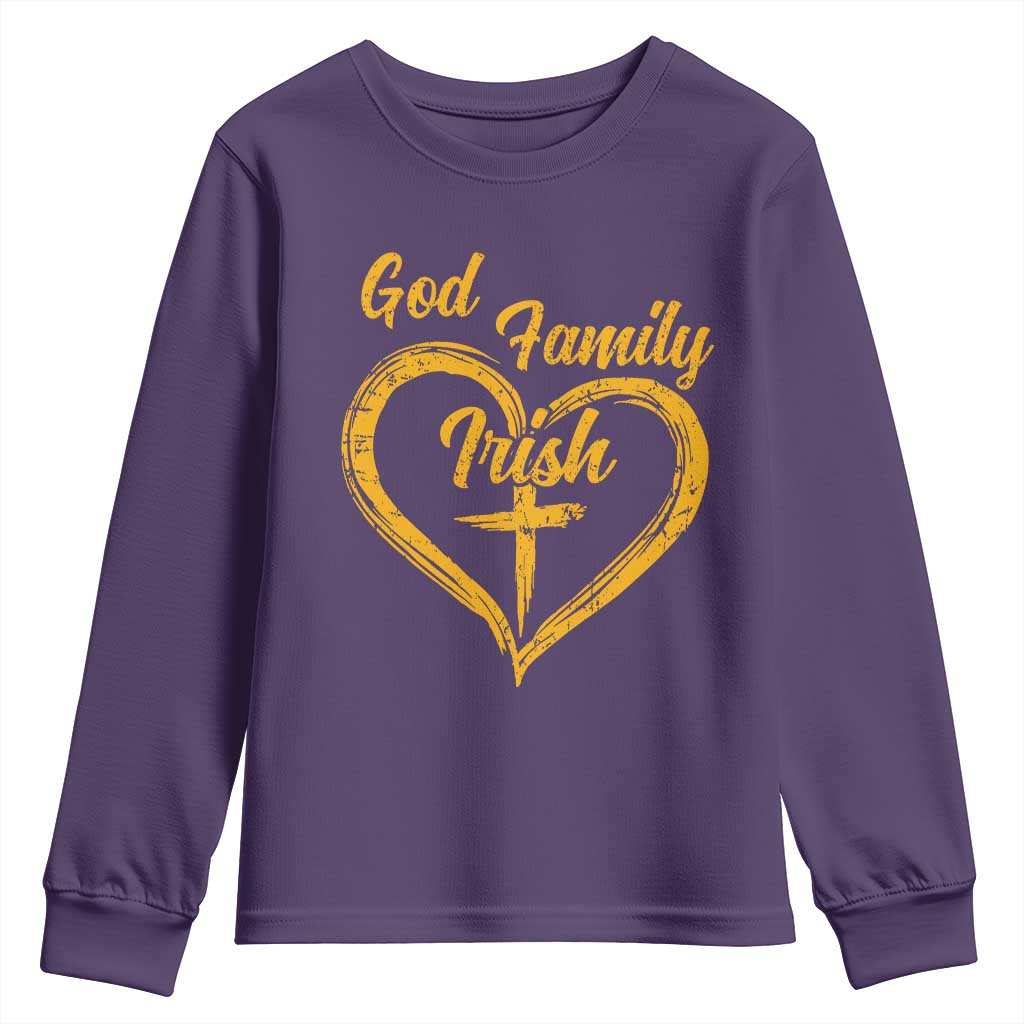God Family Irish Youth Sweatshirt Vintage Cross In Heart Christian Notre Dame Game Day - Wonder Print Shop