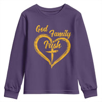 God Family Irish Youth Sweatshirt Vintage Cross In Heart Christian Notre Dame Game Day - Wonder Print Shop