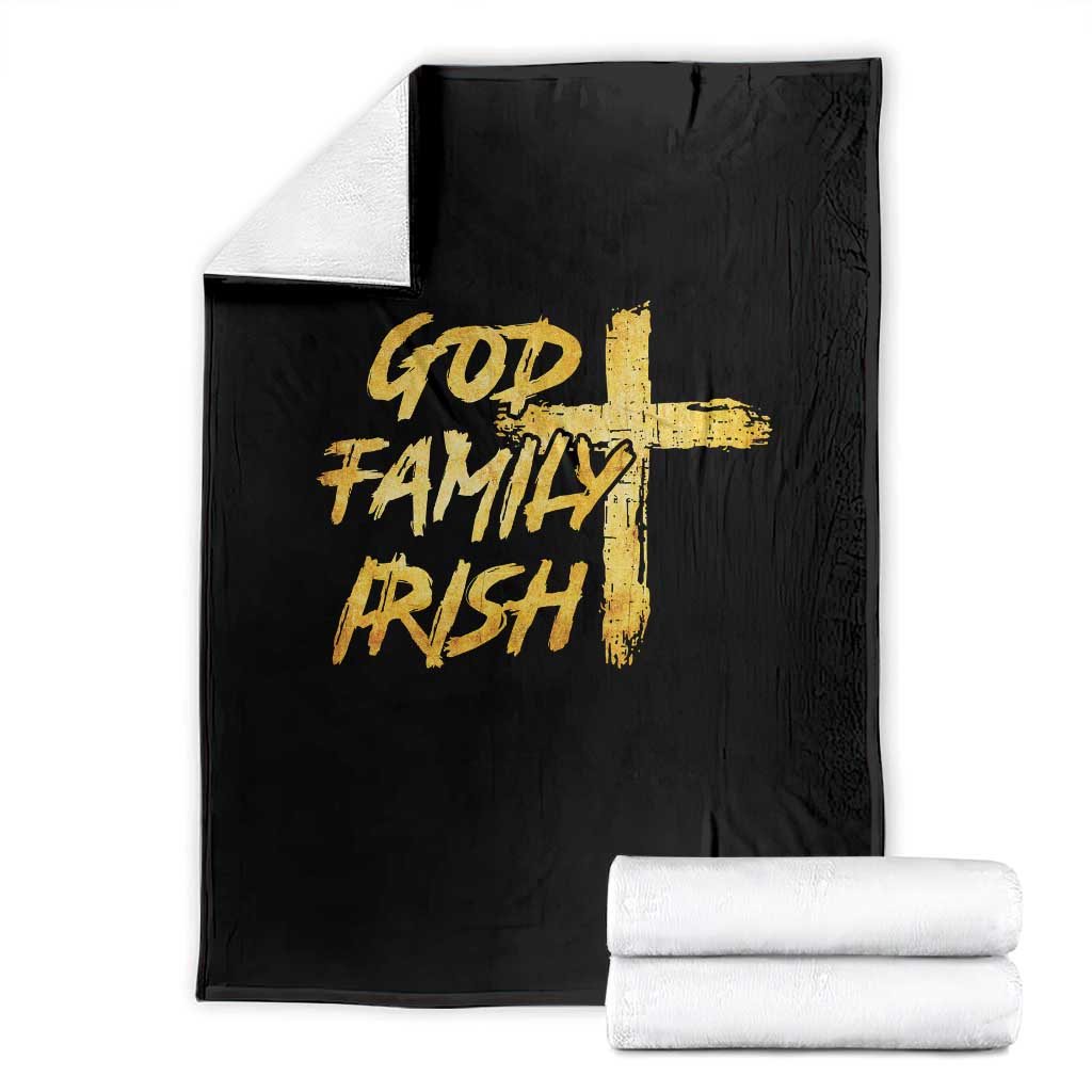God Family Irish Throw Blanket Christian Faith Cross Notre Dame Game Day - Wonder Print Shop