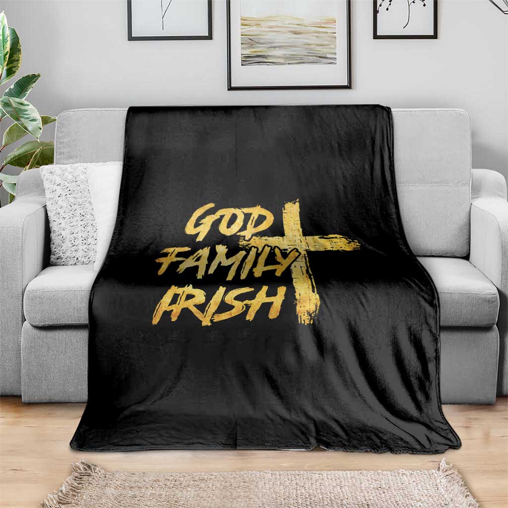 God Family Irish Throw Blanket Christian Faith Cross Notre Dame Game Day - Wonder Print Shop
