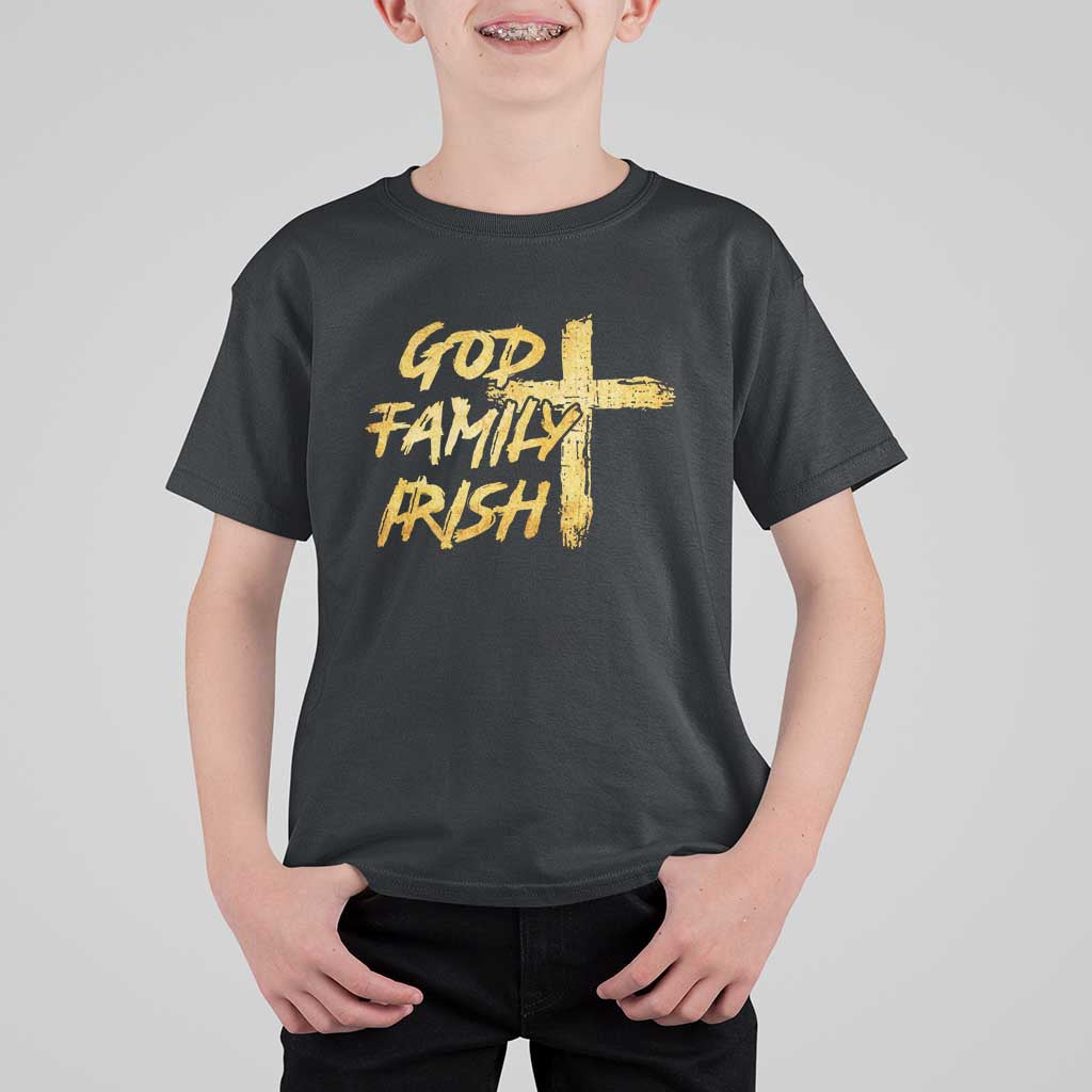 God Family Irish T Shirt For Kid Christian Faith Cross Notre Dame Game Day - Wonder Print Shop