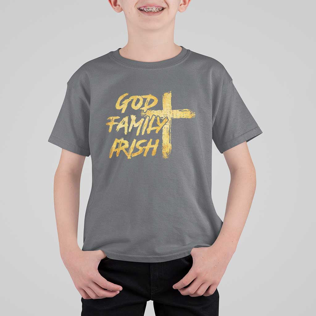 God Family Irish T Shirt For Kid Christian Faith Cross Notre Dame Game Day - Wonder Print Shop