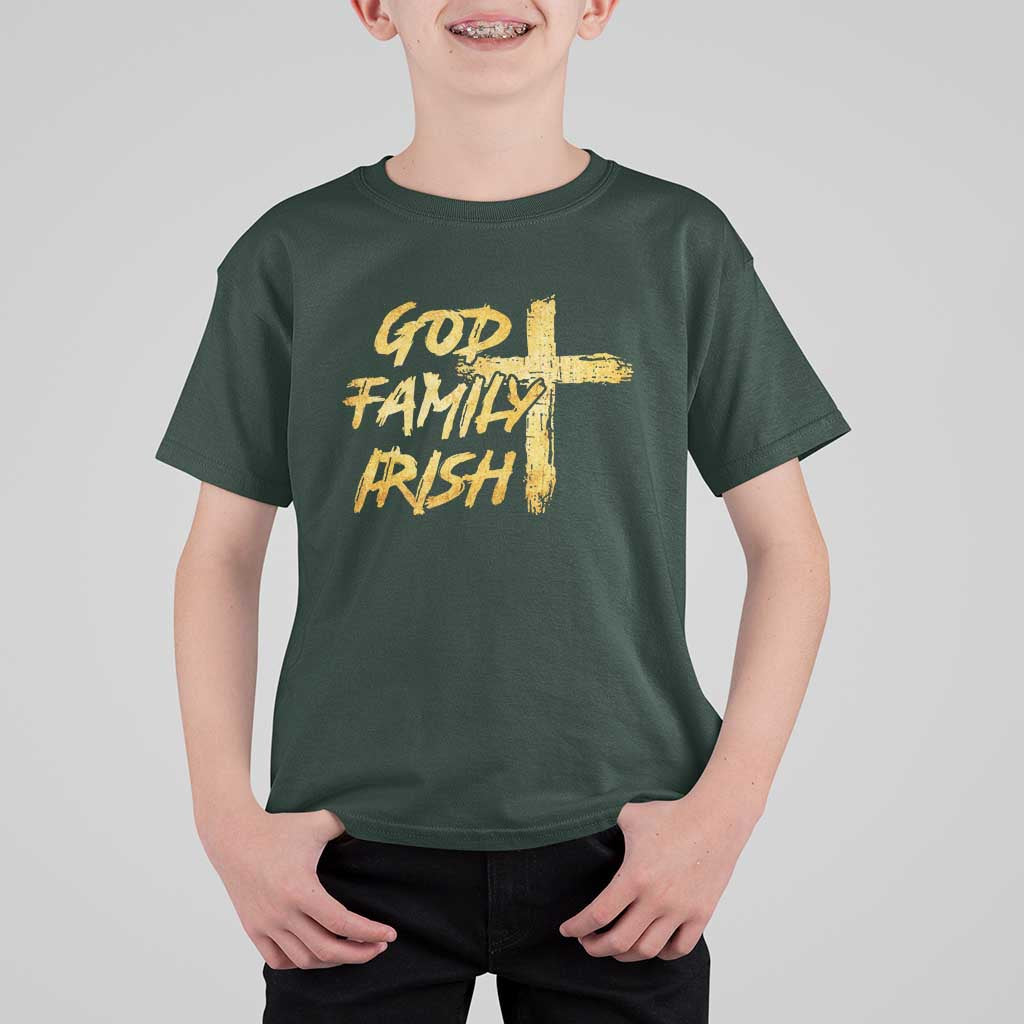 God Family Irish T Shirt For Kid Christian Faith Cross Notre Dame Game Day - Wonder Print Shop