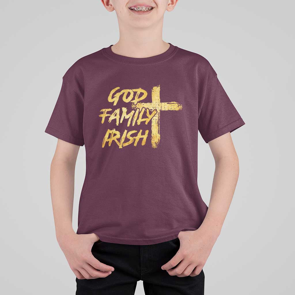 God Family Irish T Shirt For Kid Christian Faith Cross Notre Dame Game Day - Wonder Print Shop