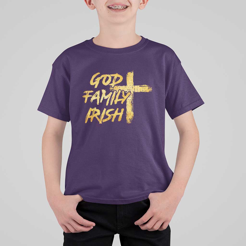 God Family Irish T Shirt For Kid Christian Faith Cross Notre Dame Game Day - Wonder Print Shop