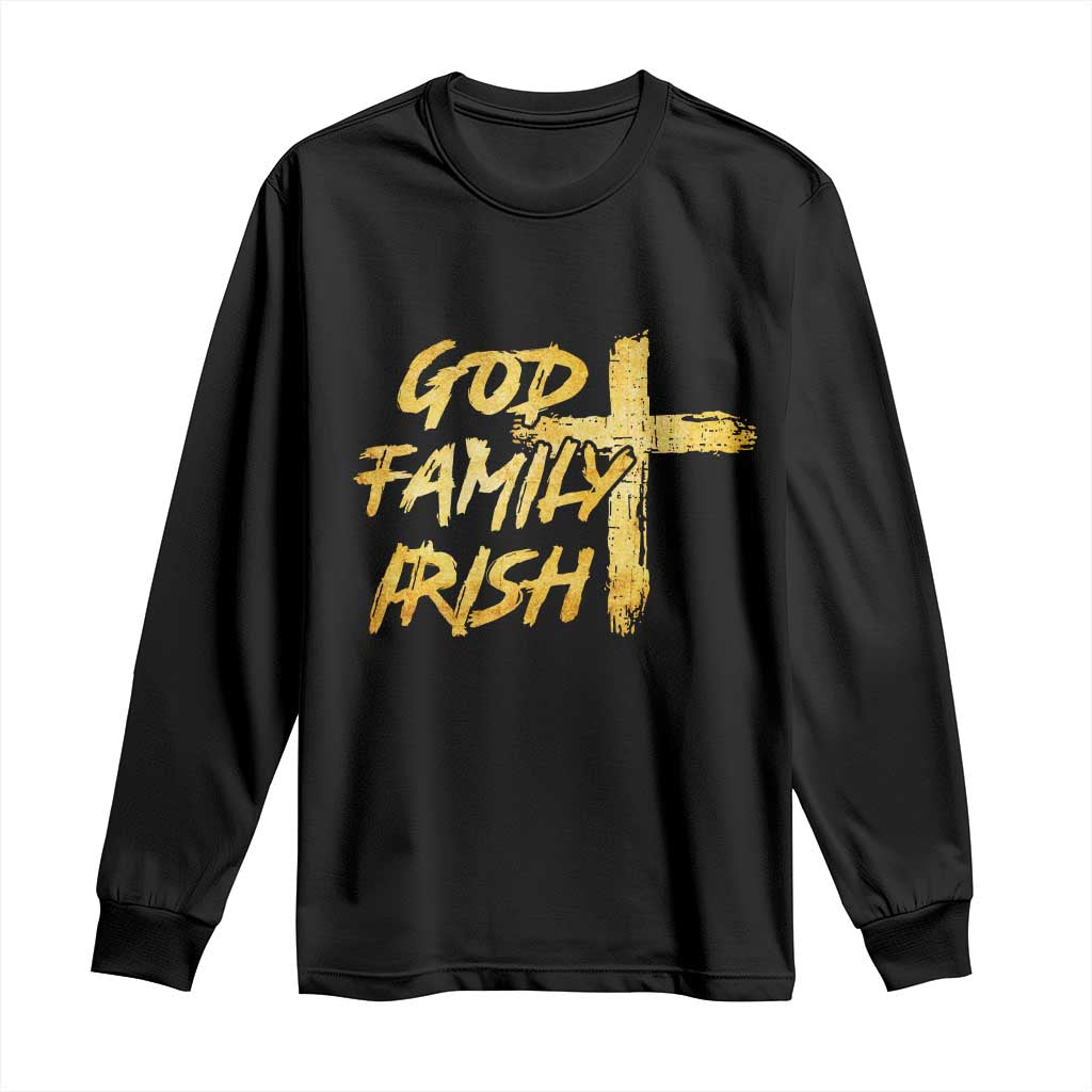 God Family Irish Long Sleeve Shirt Christian Faith Cross Notre Dame Game Day - Wonder Print Shop