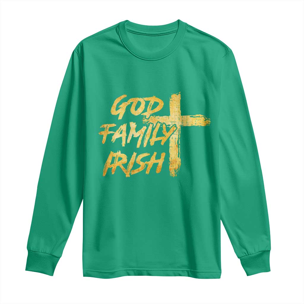 God Family Irish Long Sleeve Shirt Christian Faith Cross Notre Dame Game Day - Wonder Print Shop