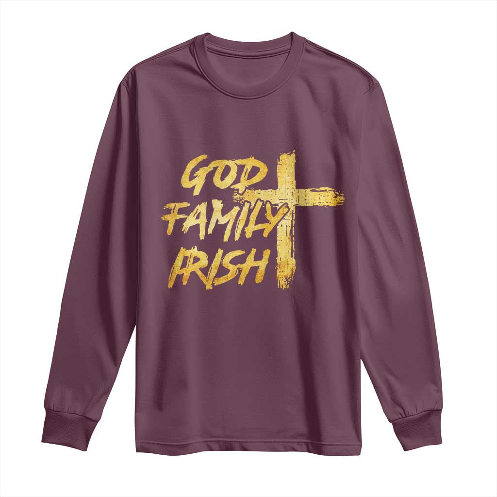 God Family Irish Long Sleeve Shirt Christian Faith Cross Notre Dame Game Day - Wonder Print Shop