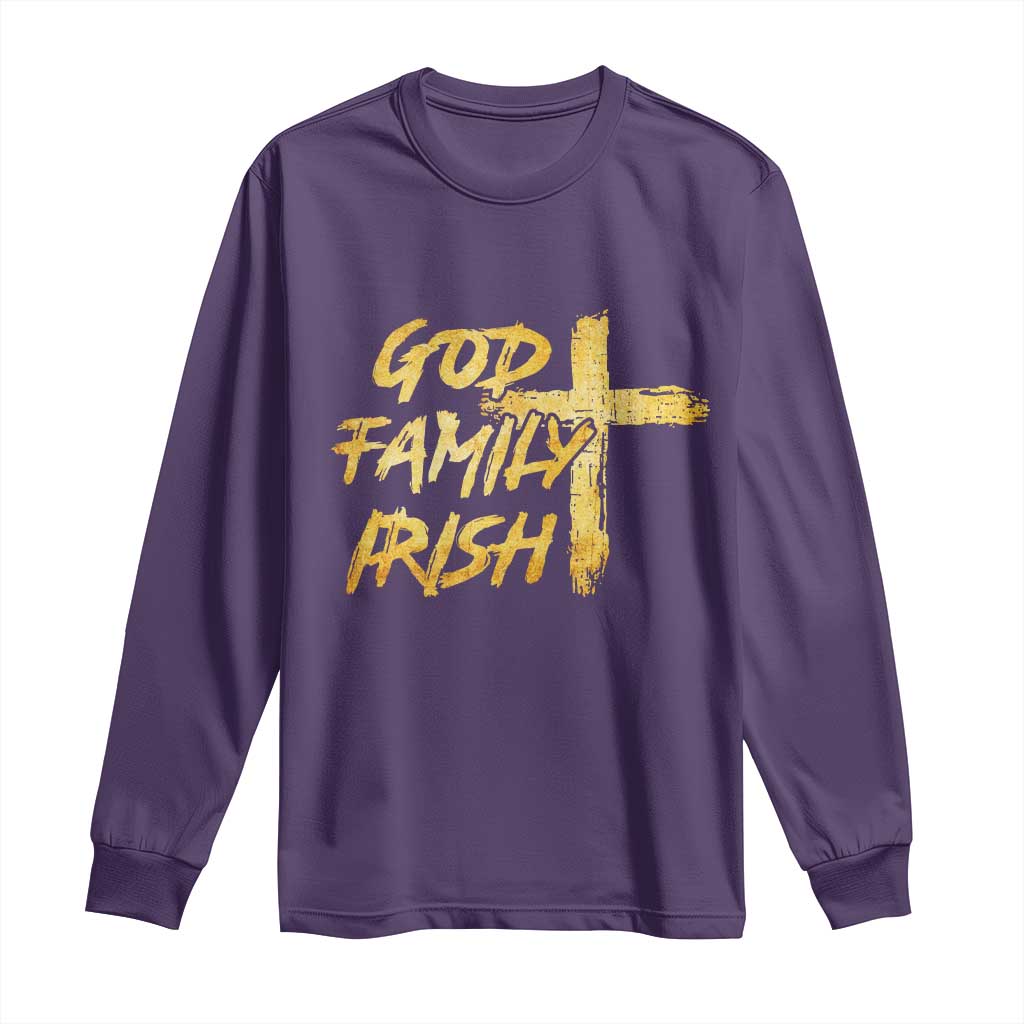 God Family Irish Long Sleeve Shirt Christian Faith Cross Notre Dame Game Day - Wonder Print Shop