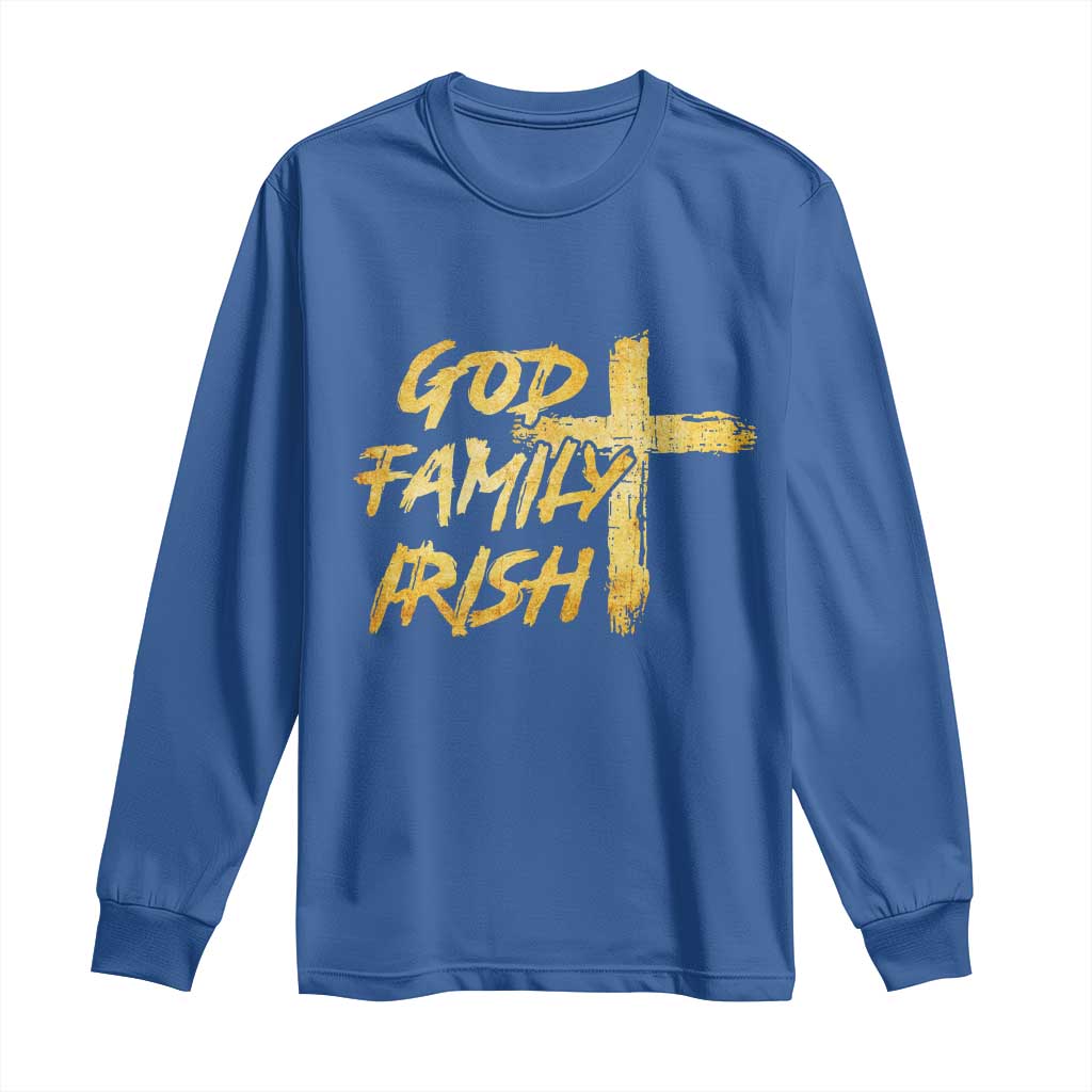 God Family Irish Long Sleeve Shirt Christian Faith Cross Notre Dame Game Day - Wonder Print Shop
