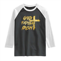 God Family Irish Raglan Shirt Christian Faith Cross Notre Dame Game Day - Wonder Print Shop