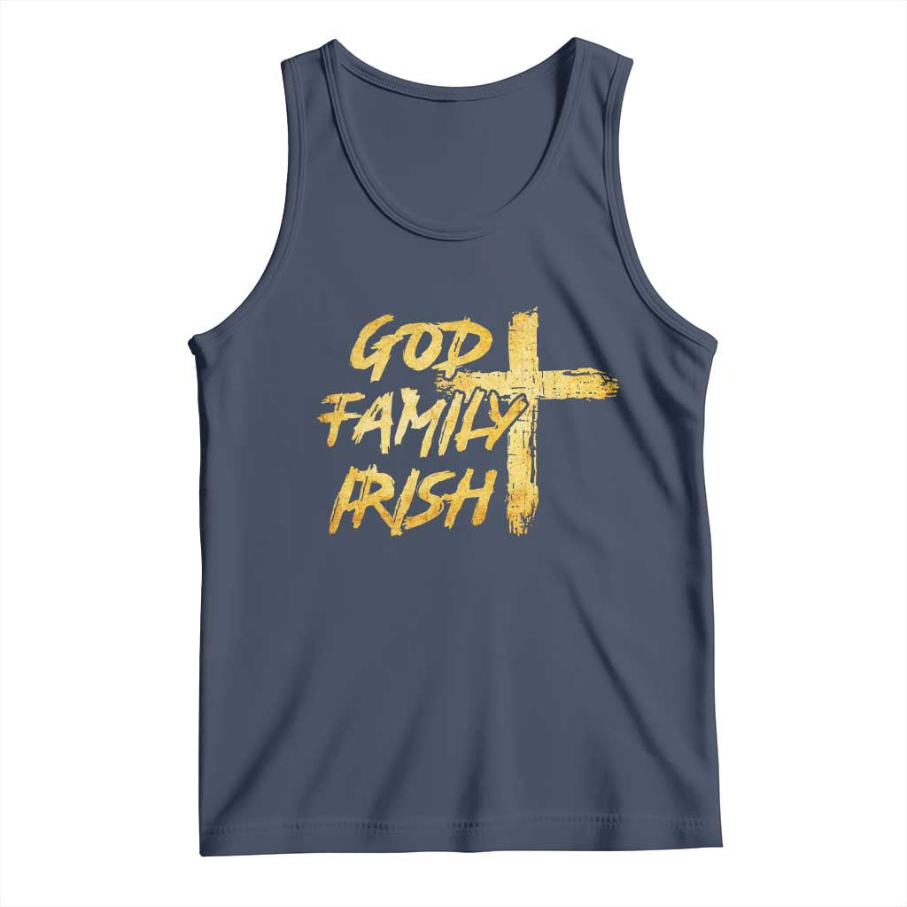 God Family Irish Tank Top Christian Faith Cross Notre Dame Game Day - Wonder Print Shop