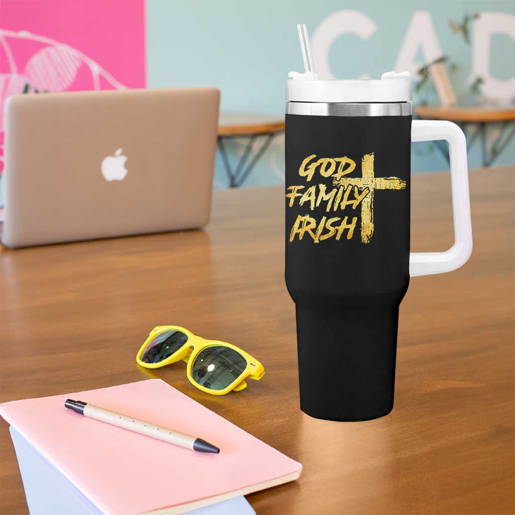 God Family Irish Tumbler With Handle Christian Faith Cross Notre Dame Game Day - Wonder Print Shop