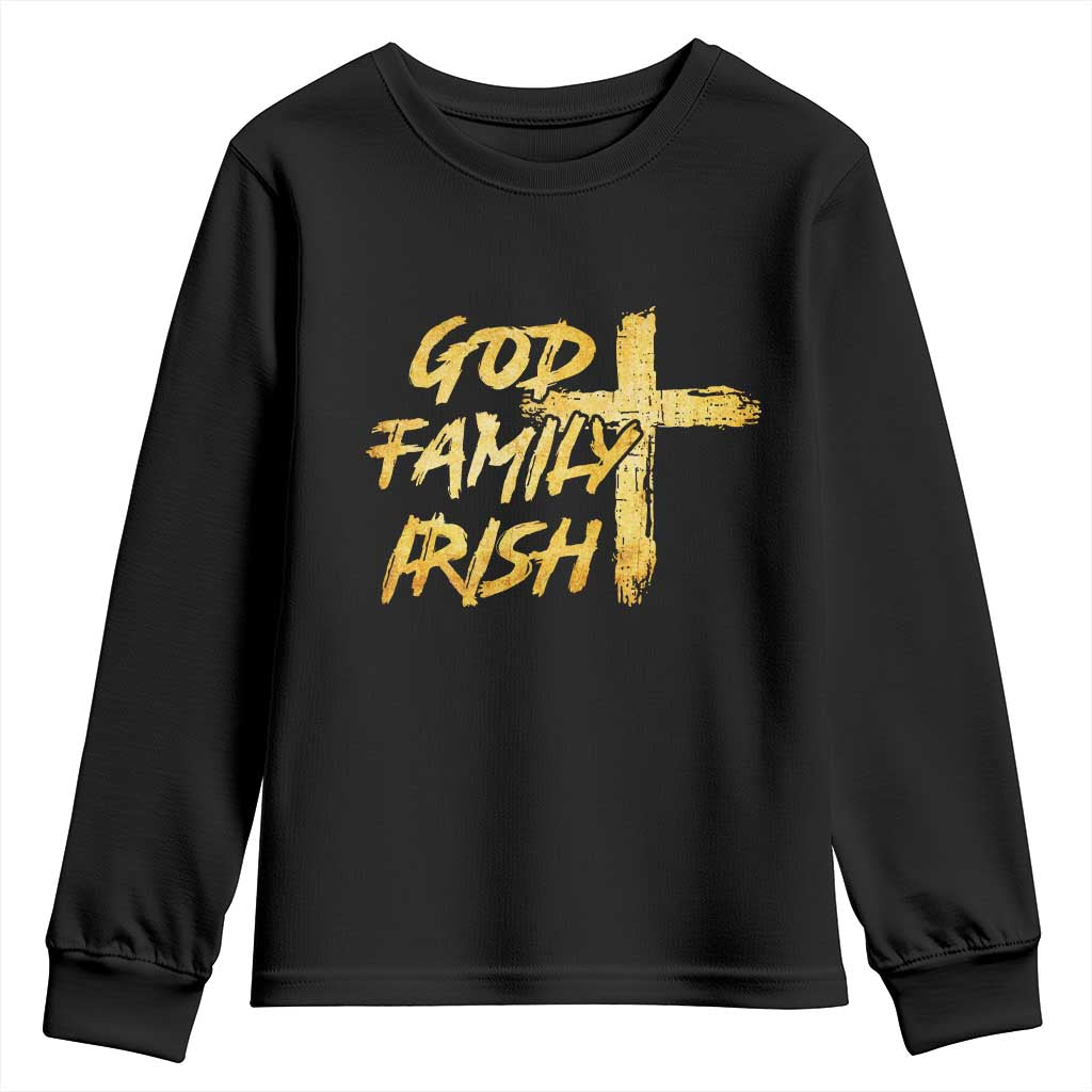 God Family Irish Youth Sweatshirt Christian Faith Cross Notre Dame Game Day - Wonder Print Shop