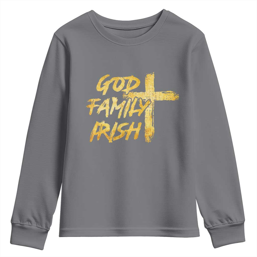 God Family Irish Youth Sweatshirt Christian Faith Cross Notre Dame Game Day - Wonder Print Shop