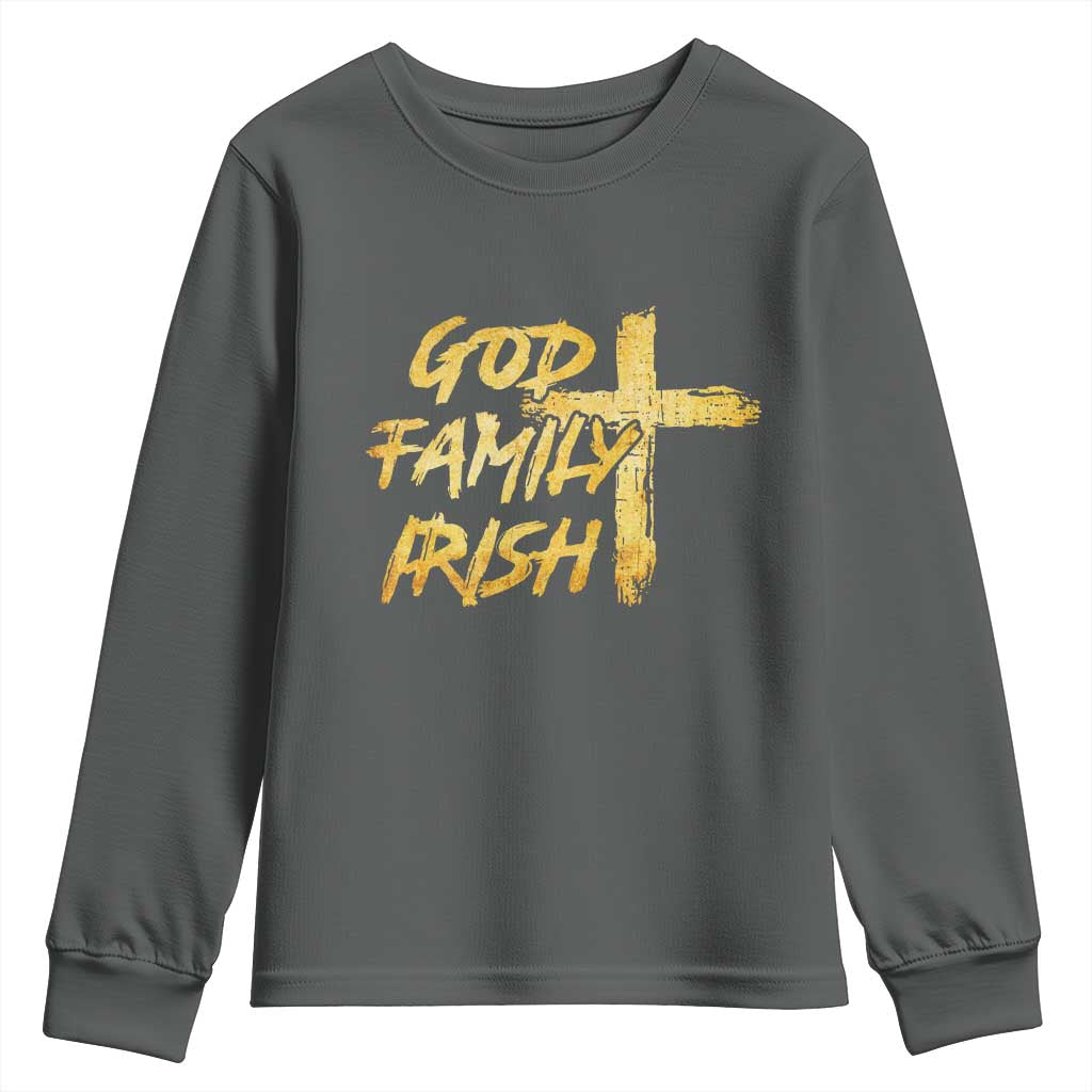God Family Irish Youth Sweatshirt Christian Faith Cross Notre Dame Game Day - Wonder Print Shop