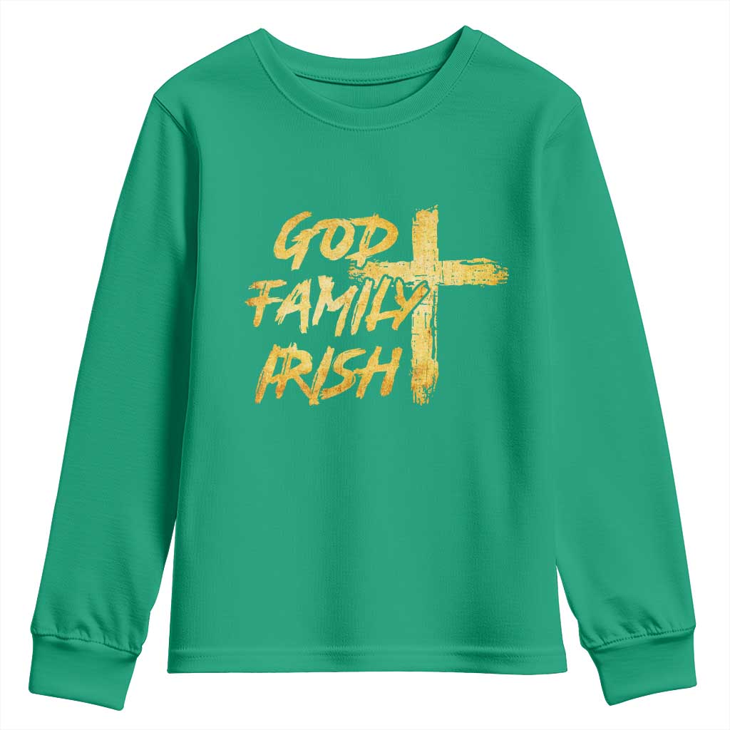 God Family Irish Youth Sweatshirt Christian Faith Cross Notre Dame Game Day - Wonder Print Shop