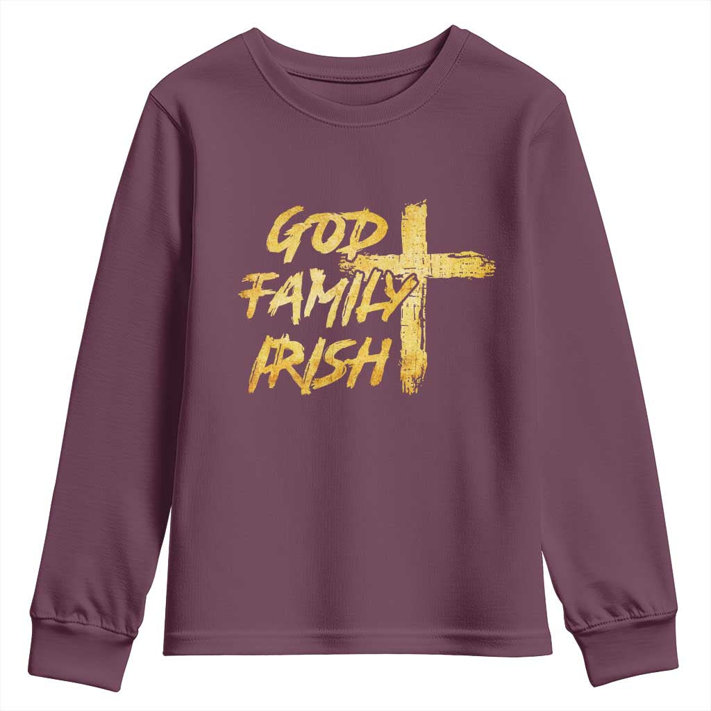 God Family Irish Youth Sweatshirt Christian Faith Cross Notre Dame Game Day - Wonder Print Shop