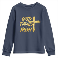 God Family Irish Youth Sweatshirt Christian Faith Cross Notre Dame Game Day - Wonder Print Shop