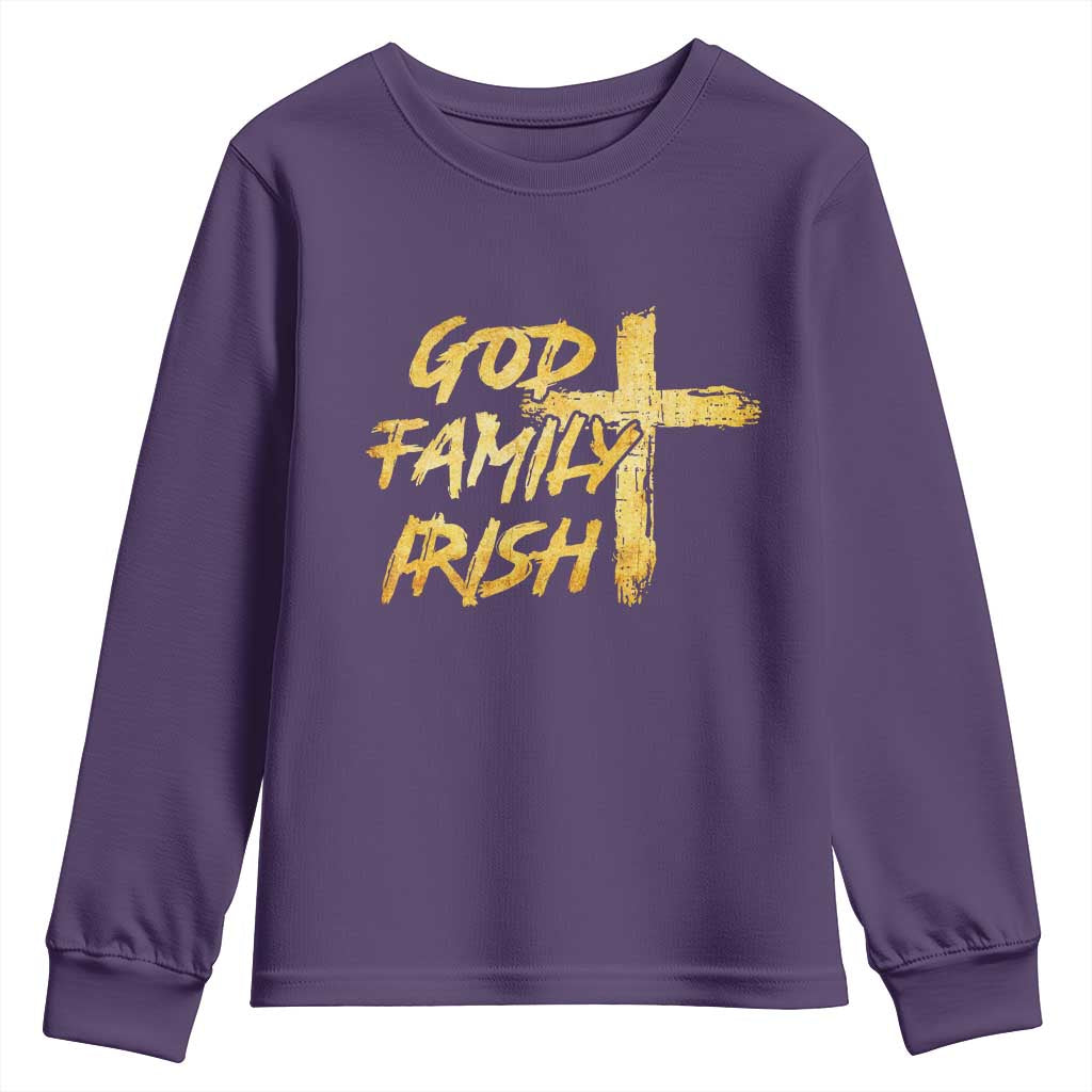 God Family Irish Youth Sweatshirt Christian Faith Cross Notre Dame Game Day - Wonder Print Shop