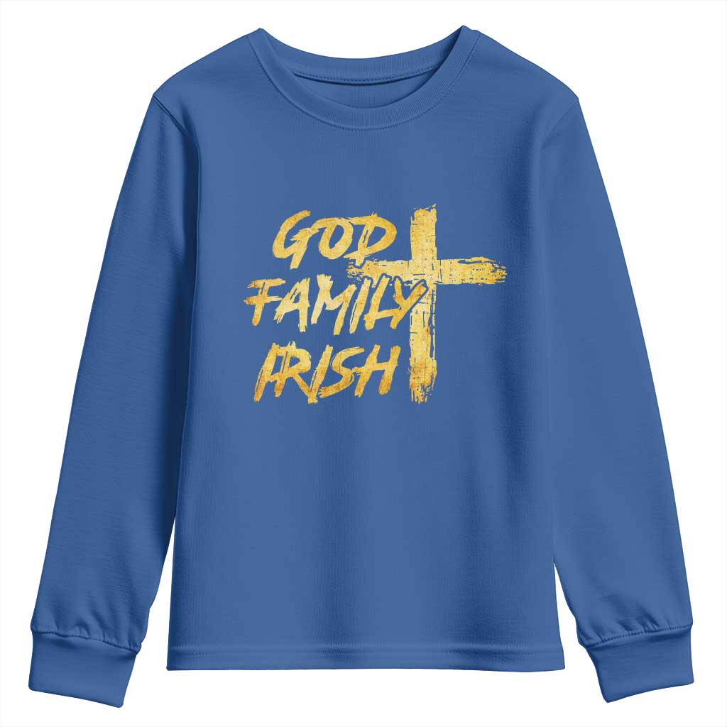 God Family Irish Youth Sweatshirt Christian Faith Cross Notre Dame Game Day - Wonder Print Shop