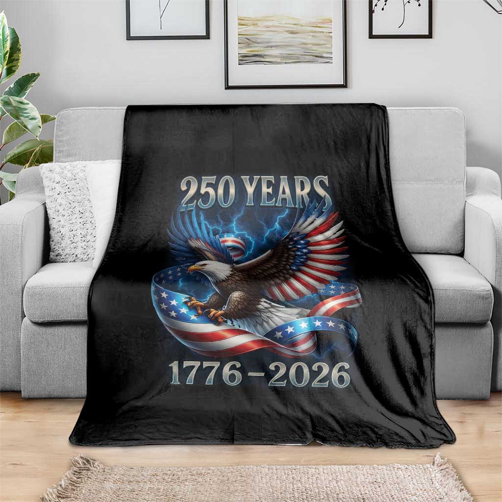 250 Years America Throw Blanket Eagle and Flag 250th Anniversary USA Patriotic 1776 2026 - Wonder Print Shop