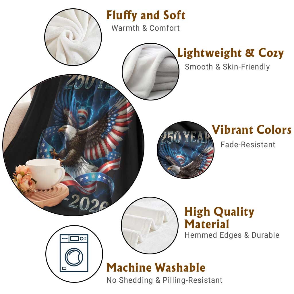 250 Years America Throw Blanket Eagle and Flag 250th Anniversary USA Patriotic 1776 2026 - Wonder Print Shop