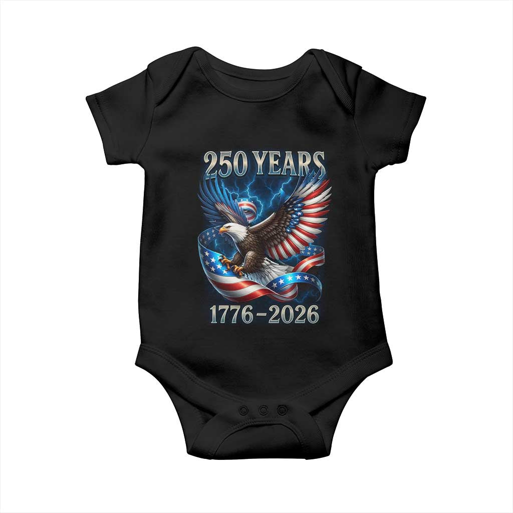 250 Years America Baby Onesie Eagle and Flag 250th Anniversary USA Patriotic 1776 2026 - Wonder Print Shop