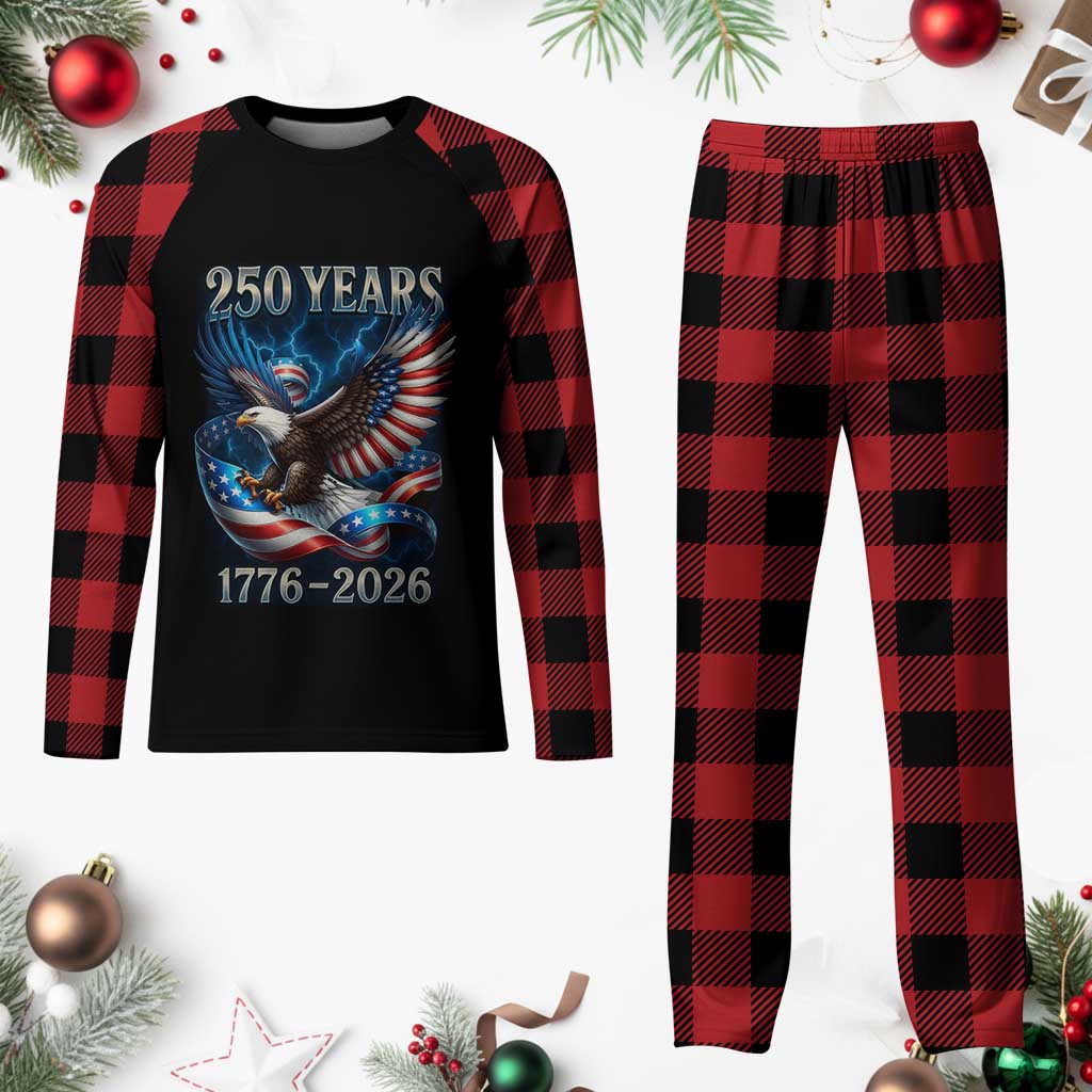 250 Years America Plaid Pajama Set Eagle and Flag 250th Anniversary USA Patriotic 1776 2026 - Wonder Print Shop