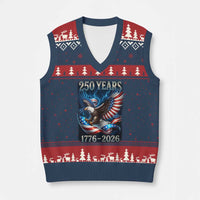 250 Years America V-Neck Knit Sweater Vest Eagle and Flag 250th Anniversary USA Patriotic 1776 2026 - Wonder Print Shop