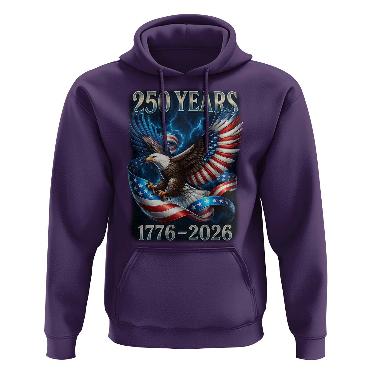 250 Years America Hoodie Eagle and Flag 250th Anniversary USA Patriotic 1776 2026 - Wonder Print Shop