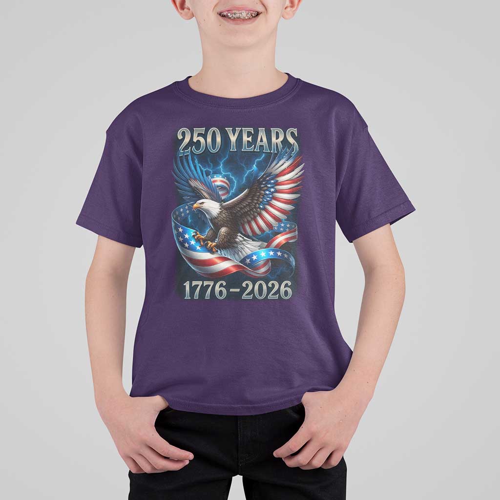 250 Years America T Shirt For Kid Eagle and Flag 250th Anniversary USA Patriotic 1776 2026 - Wonder Print Shop