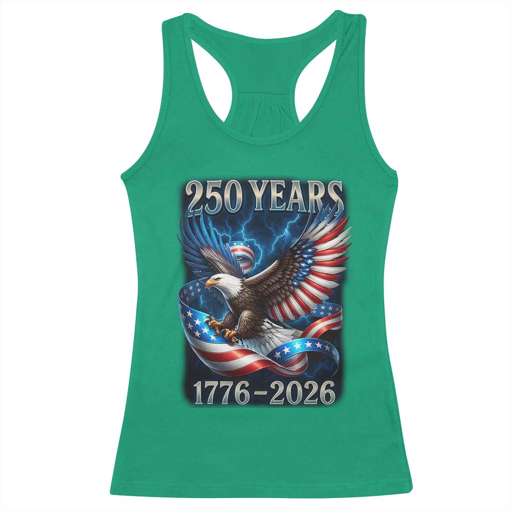 250 Years America Racerback Tank Top Eagle and Flag 250th Anniversary USA Patriotic 1776 2026 - Wonder Print Shop