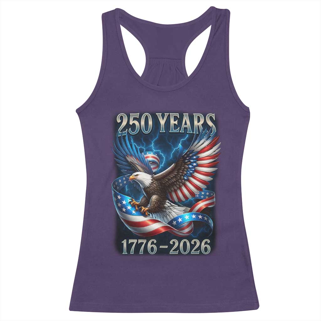 250 Years America Racerback Tank Top Eagle and Flag 250th Anniversary USA Patriotic 1776 2026 - Wonder Print Shop