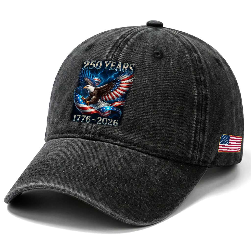 250 Years America Washed Cotton Baseball Cap Eagle and Flag 250th Anniversary USA Patriotic 1776 2026