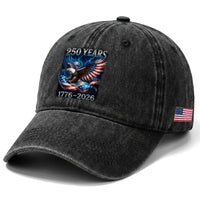 250 Years America Washed Cotton Baseball Cap Eagle and Flag 250th Anniversary USA Patriotic 1776 2026