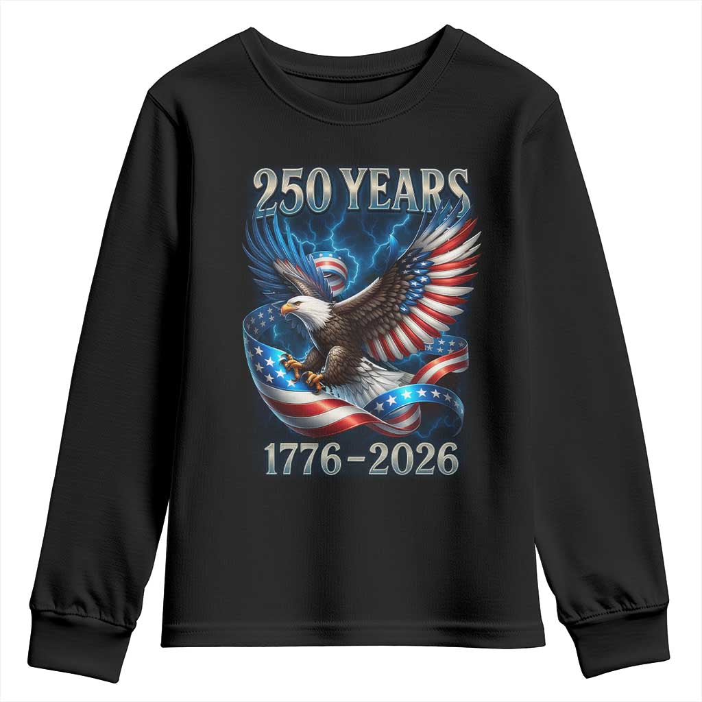 250 Years America Youth Sweatshirt Eagle and Flag 250th Anniversary USA Patriotic 1776 2026 - Wonder Print Shop
