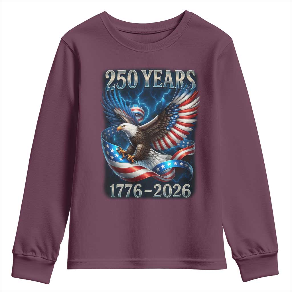 250 Years America Youth Sweatshirt Eagle and Flag 250th Anniversary USA Patriotic 1776 2026 - Wonder Print Shop