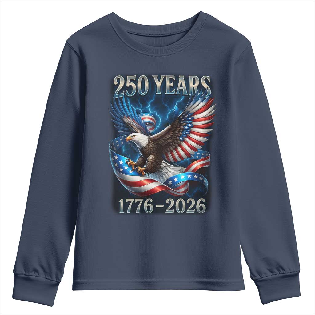 250 Years America Youth Sweatshirt Eagle and Flag 250th Anniversary USA Patriotic 1776 2026 - Wonder Print Shop
