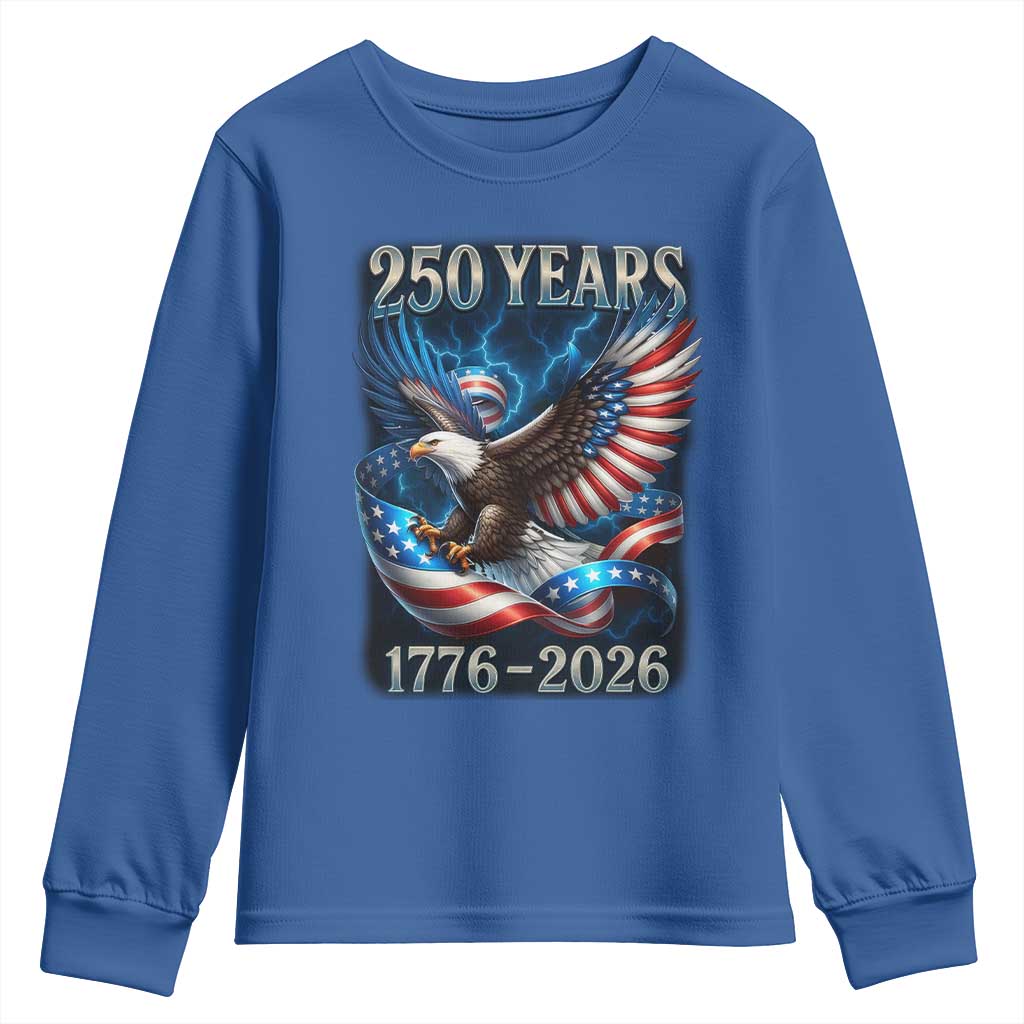 250 Years America Youth Sweatshirt Eagle and Flag 250th Anniversary USA Patriotic 1776 2026 - Wonder Print Shop